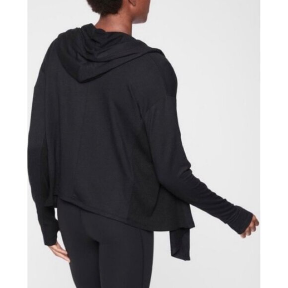 ATHLETA Black Nirvana Long Ribbed Sleeve Open-Front Knit Hoodie Cardigan Small - Picture 1 of 10